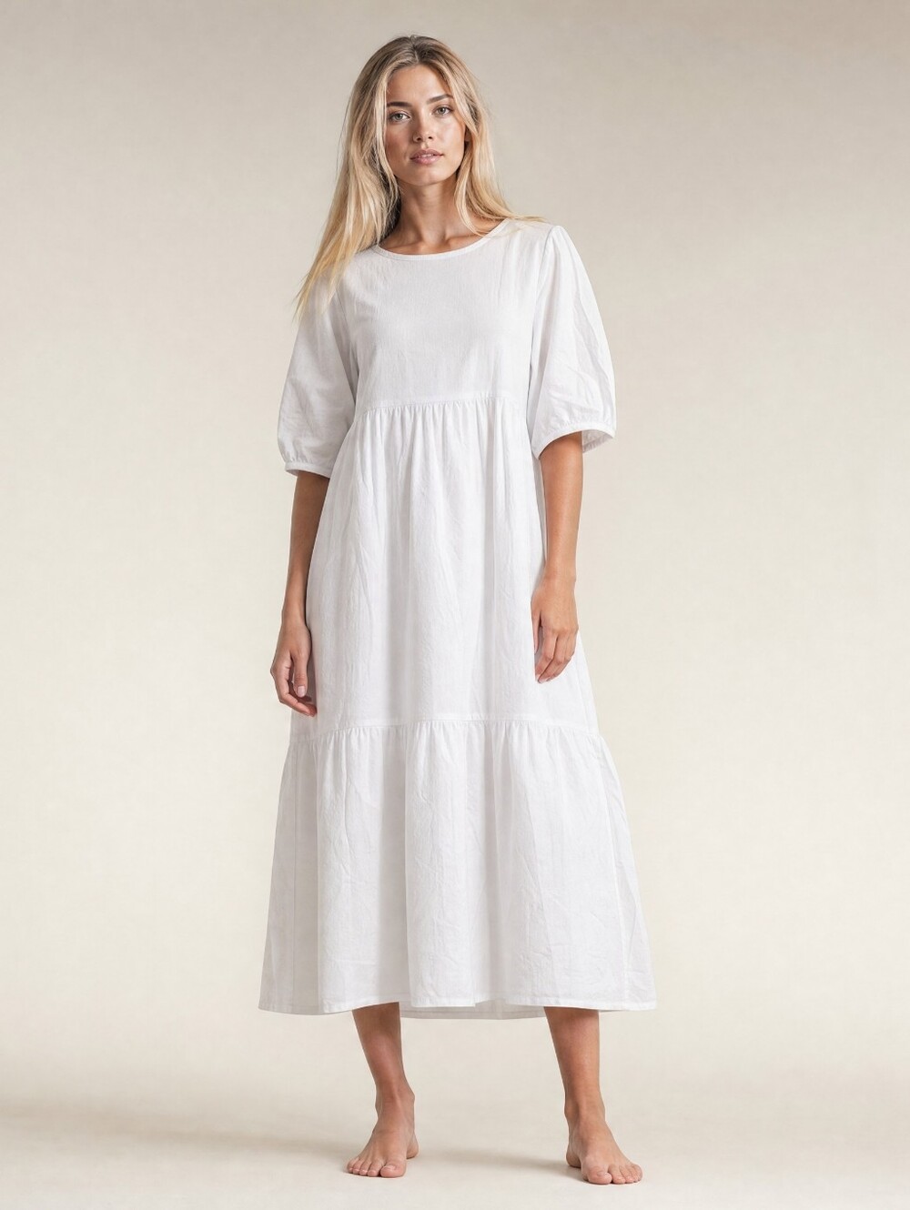 My Stylist Says Lightweight White Tiered Midi Dress, Boho, NWT, S/M